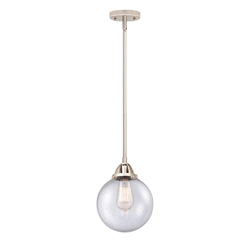 Beacon Mini Pendant shown in the Polished Nickel finish with a Seedy shade