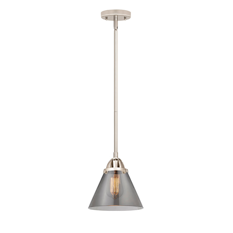 Cone Mini Pendant shown in the Polished Nickel finish with a Plated Smoke shade