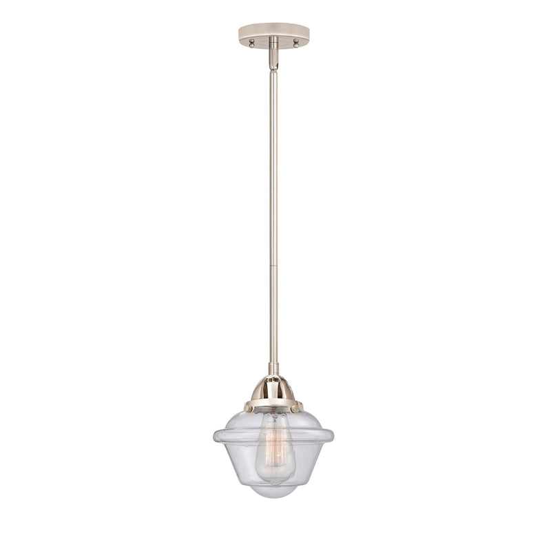 Oxford Mini Pendant shown in the Polished Nickel finish with a Seedy shade