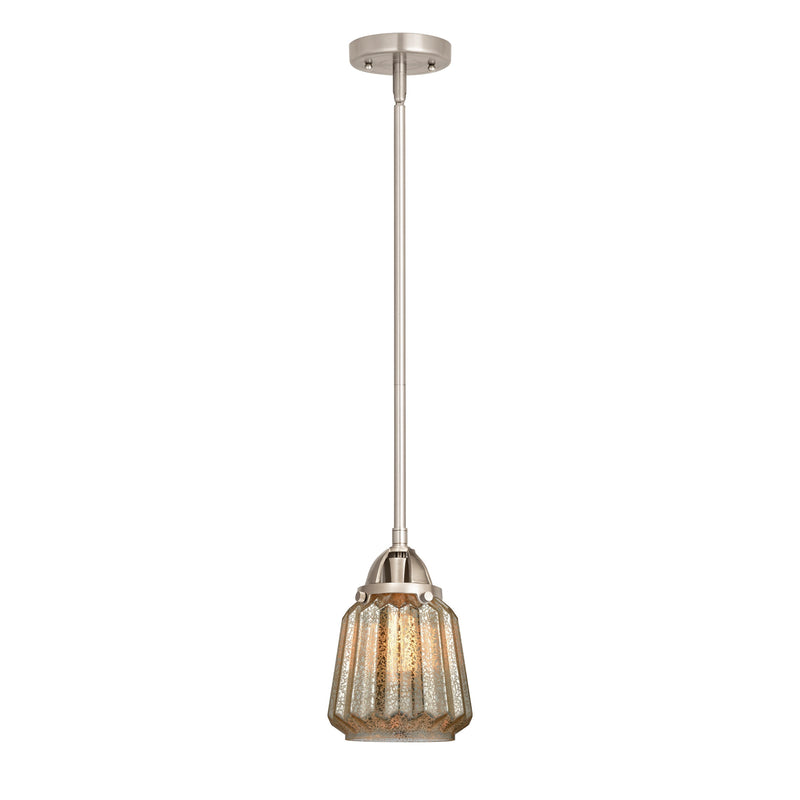 Chatham Mini Pendant shown in the Brushed Satin Nickel finish with a Mercury shade