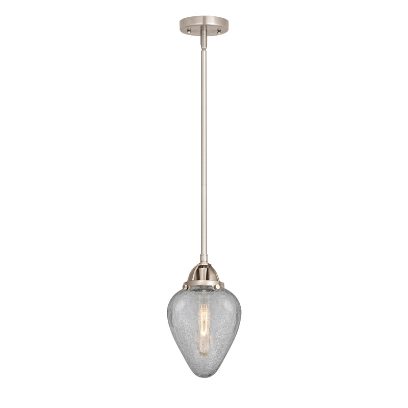 Geneseo Mini Pendant shown in the Brushed Satin Nickel finish with a Clear Crackled shade