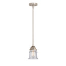 Canton Mini Pendant shown in the Brushed Satin Nickel finish with a Seedy shade