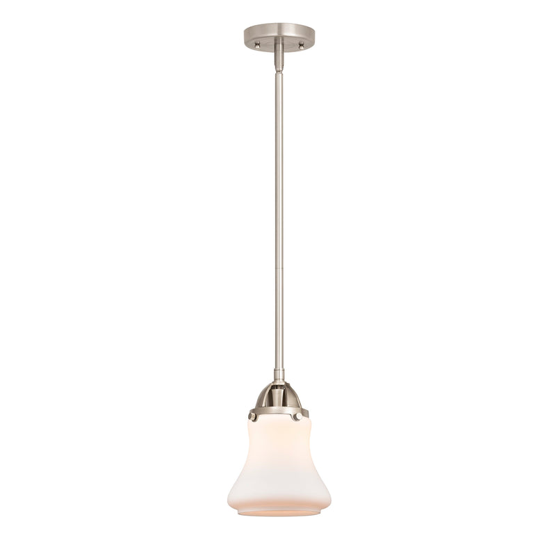 Bellmont Mini Pendant shown in the Brushed Satin Nickel finish with a Matte White shade