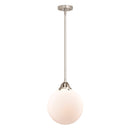 Beacon Mini Pendant shown in the Brushed Satin Nickel finish with a Matte White shade