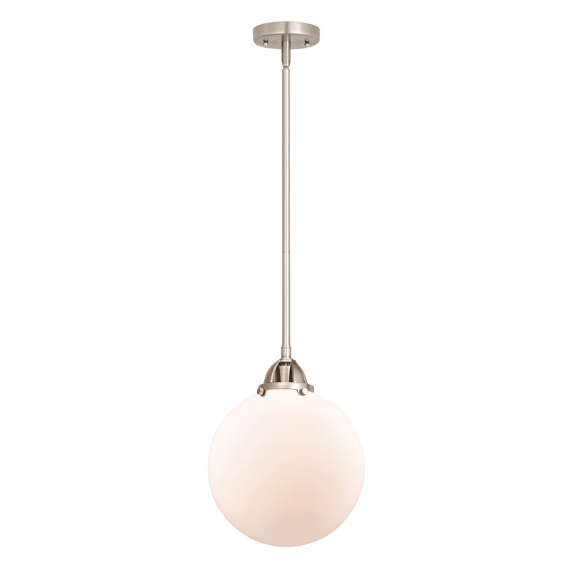 Beacon Mini Pendant shown in the Brushed Satin Nickel finish with a Matte White shade