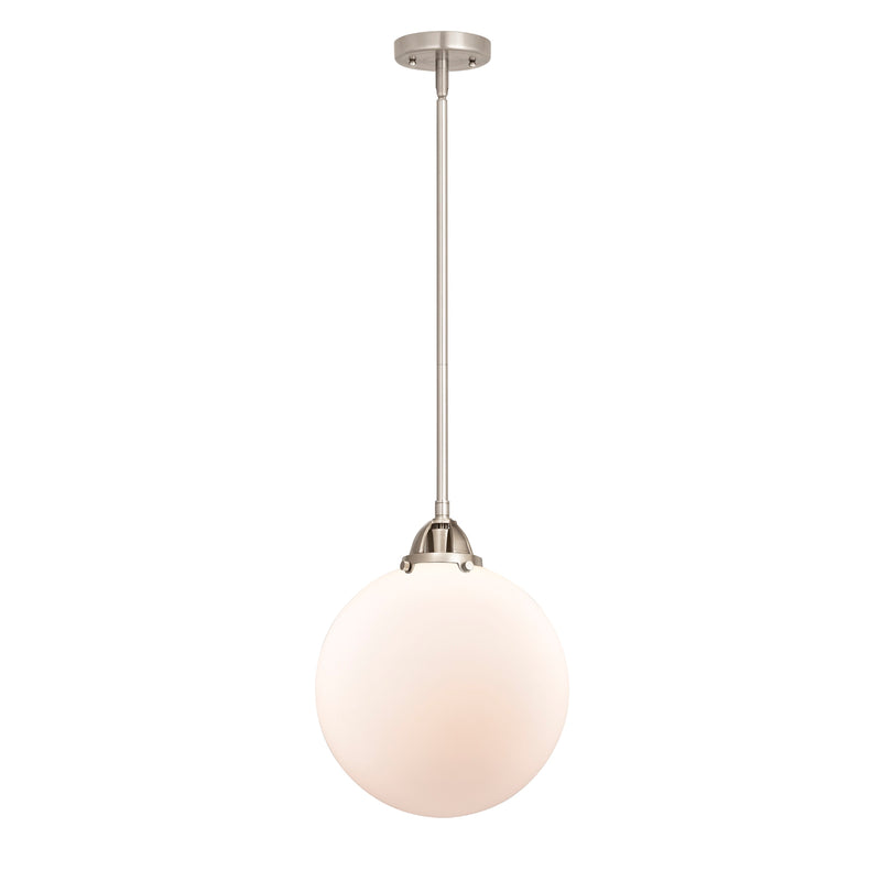 Beacon Mini Pendant shown in the Brushed Satin Nickel finish with a Matte White shade