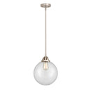 Beacon Mini Pendant shown in the Brushed Satin Nickel finish with a Clear shade