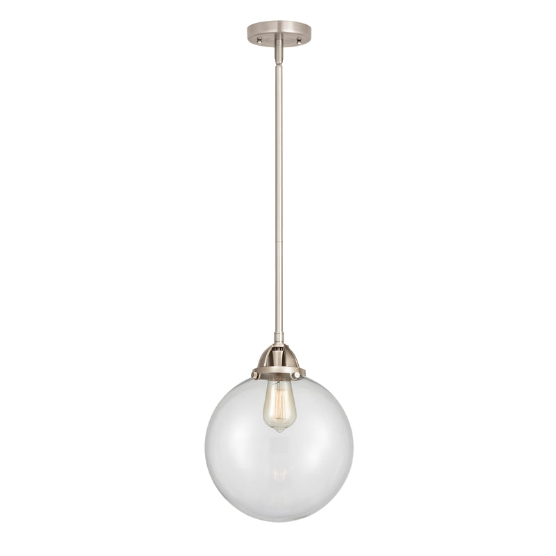 Beacon Mini Pendant shown in the Brushed Satin Nickel finish with a Clear shade