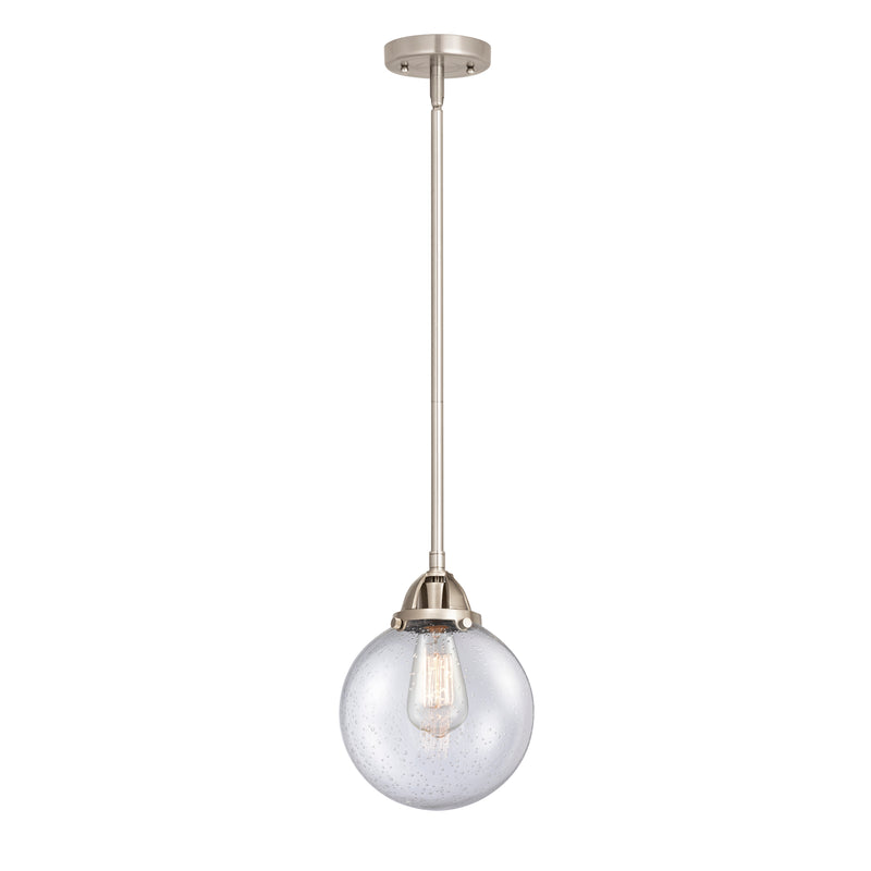 Beacon Mini Pendant shown in the Brushed Satin Nickel finish with a Seedy shade