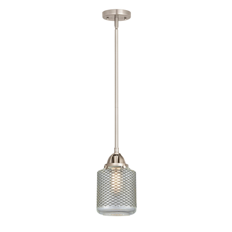 Stanton Mini Pendant shown in the Brushed Satin Nickel finish with a Clear Wire Mesh shade