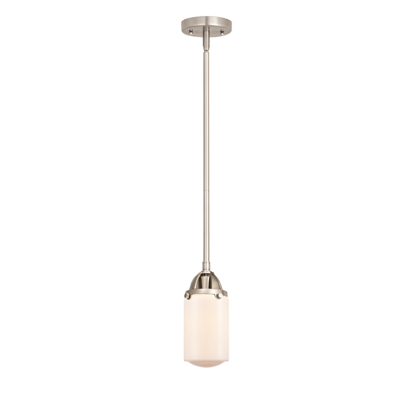 Dover Mini Pendant shown in the Brushed Satin Nickel finish with a Matte White shade