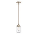 Dover Mini Pendant shown in the Brushed Satin Nickel finish with a Clear shade