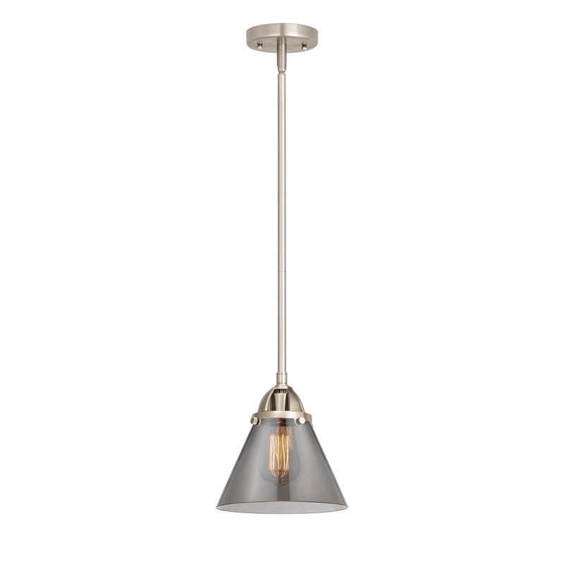 Cone Mini Pendant shown in the Brushed Satin Nickel finish with a Plated Smoke shade