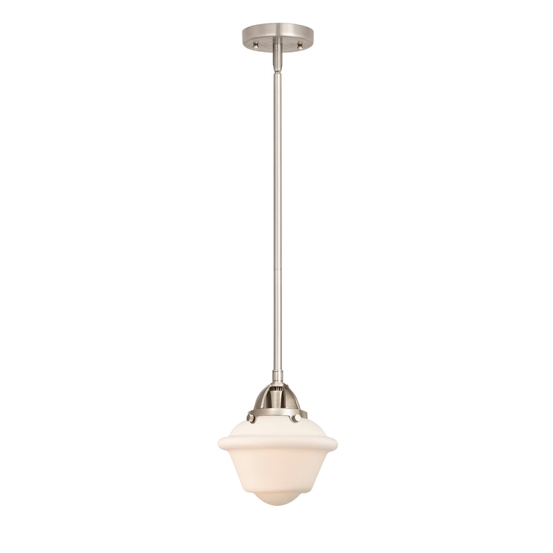 Oxford Mini Pendant shown in the Brushed Satin Nickel finish with a Matte White shade