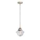 Oxford Mini Pendant shown in the Brushed Satin Nickel finish with a Clear shade