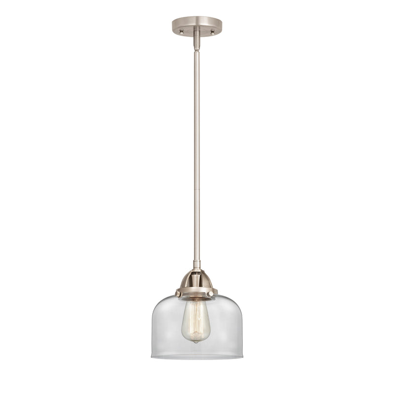 Bell Mini Pendant shown in the Brushed Satin Nickel finish with a Clear shade