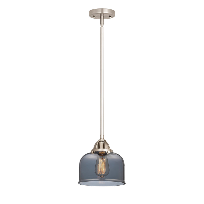 Bell Mini Pendant shown in the Brushed Satin Nickel finish with a Plated Smoke shade