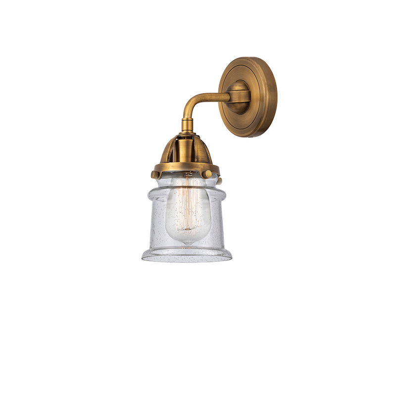 Canton Sconce shown in the Brushed Brass finish with a Seedy shade