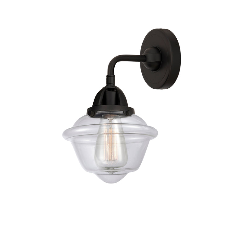 Oxford Sconce shown in the Matte Black finish with a Clear shade