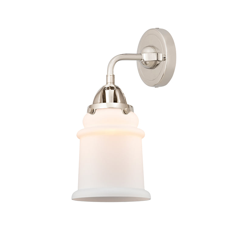 Canton Sconce shown in the Polished Nickel finish with a Matte White shade