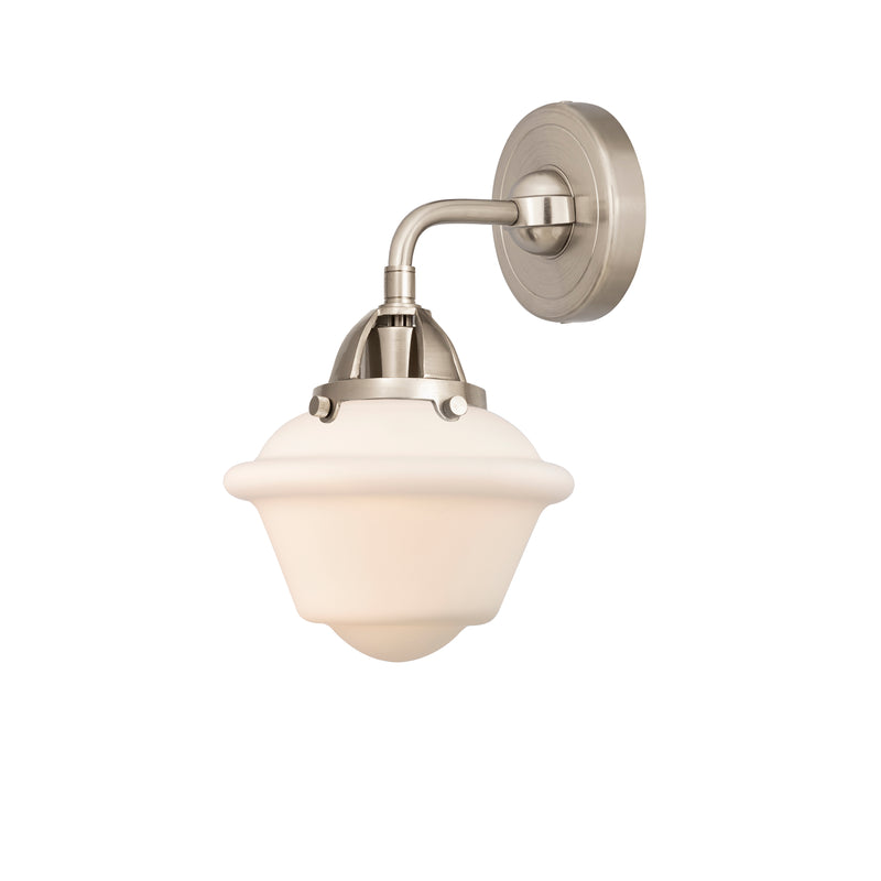 Oxford Sconce shown in the Brushed Satin Nickel finish with a Matte White shade