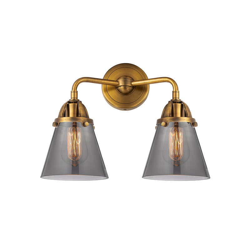 Cone Bath Vanity Light shown in the Brushed Brass finish with a Plated Smoke shade