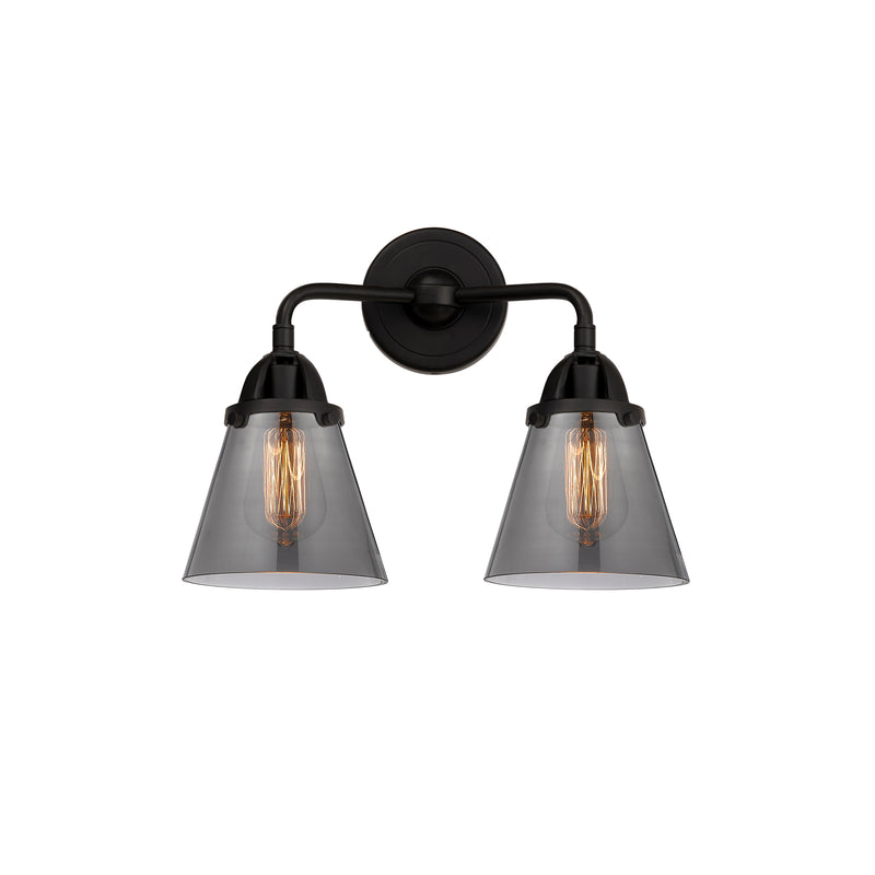 Cone Bath Vanity Light shown in the Matte Black finish with a Plated Smoke shade