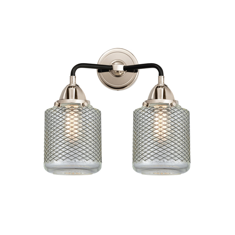 Stanton Bath Vanity Light shown in the Black Polished Nickel finish with a Clear Wire Mesh shade