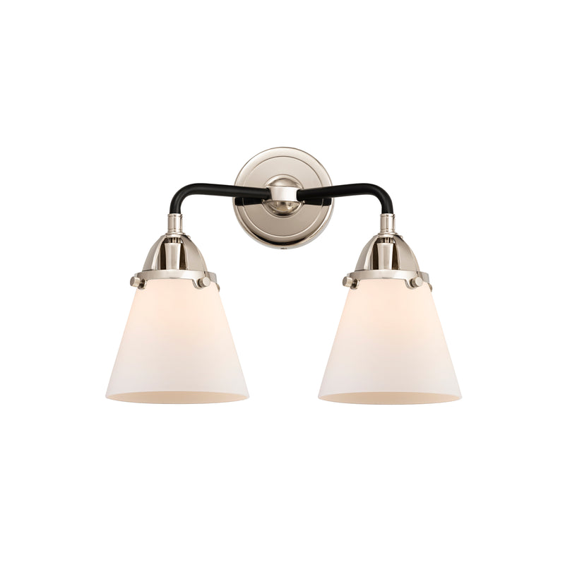 Cone Bath Vanity Light shown in the Black Polished Nickel finish with a Matte White shade