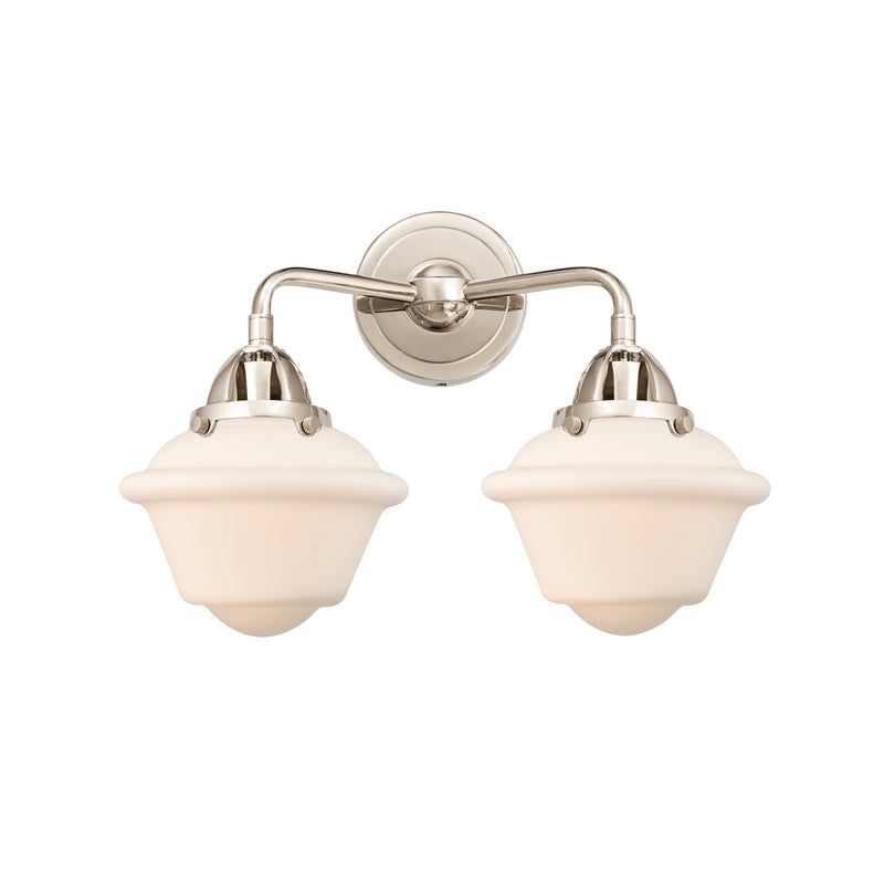 Oxford Bath Vanity Light shown in the Polished Nickel finish with a Matte White shade