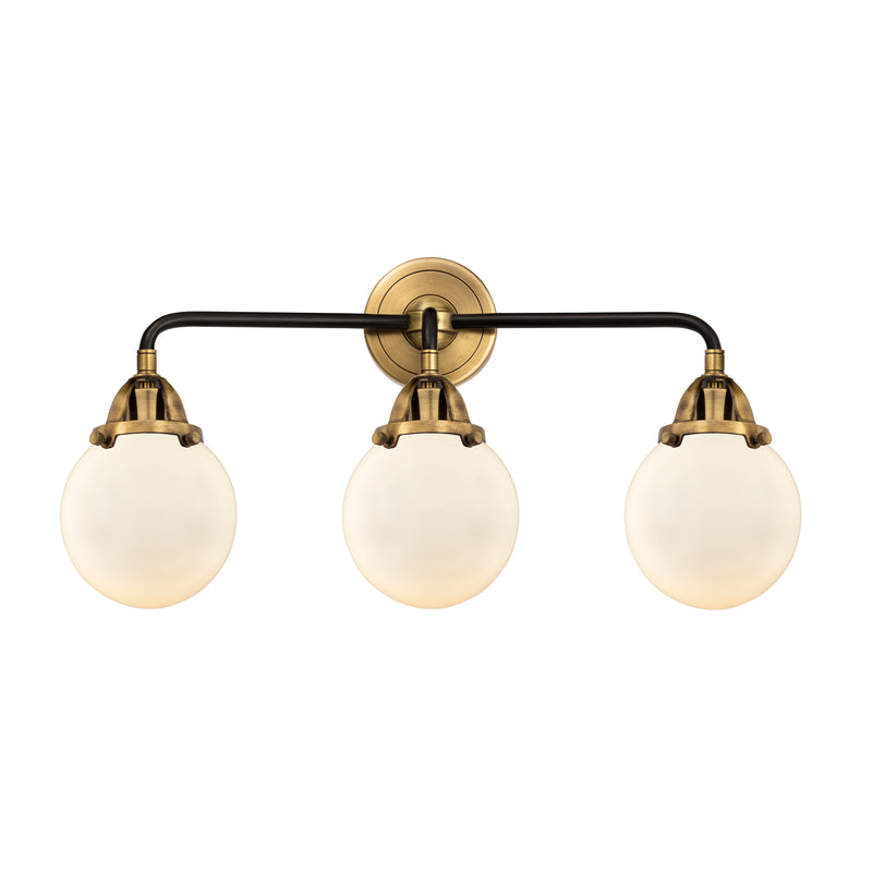 Beacon Bath Vanity Light shown in the Black Antique Brass finish with a Matte White shade