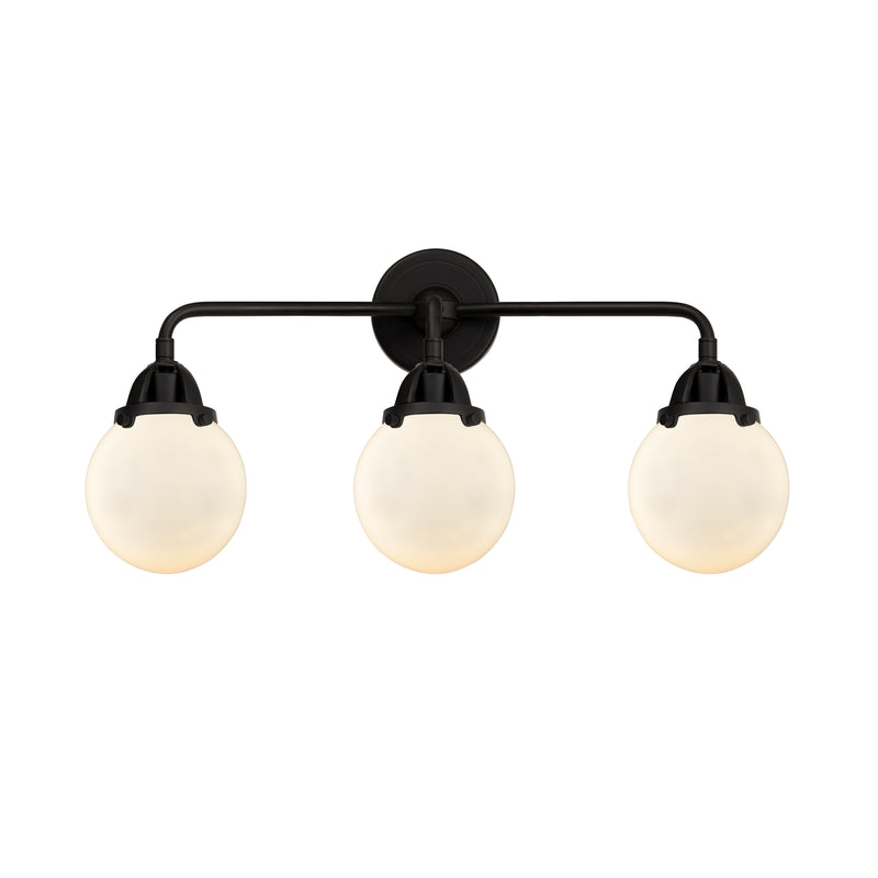 Beacon Bath Vanity Light shown in the Matte Black finish with a Matte White shade