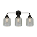 Stanton Bath Vanity Light shown in the Matte Black finish with a Clear Wire Mesh shade