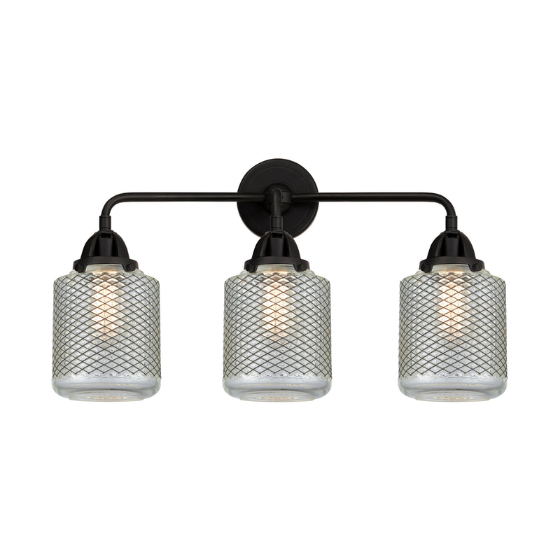 Stanton Bath Vanity Light shown in the Matte Black finish with a Clear Wire Mesh shade