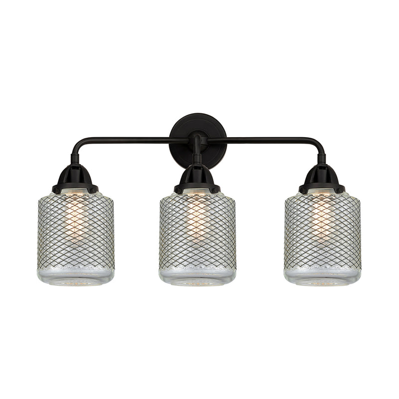 Stanton Bath Vanity Light shown in the Matte Black finish with a Clear Wire Mesh shade