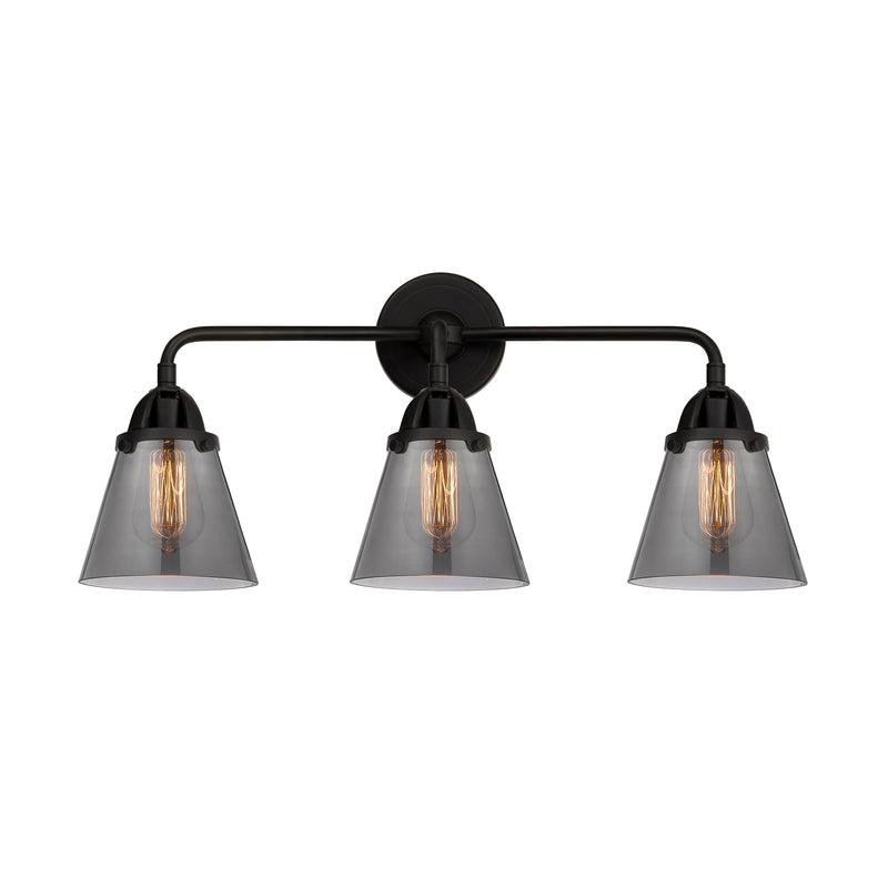 Cone Bath Vanity Light shown in the Matte Black finish with a Plated Smoke shade