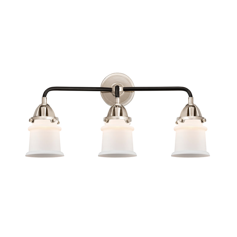 Canton Bath Vanity Light shown in the Black Polished Nickel finish with a Matte White shade