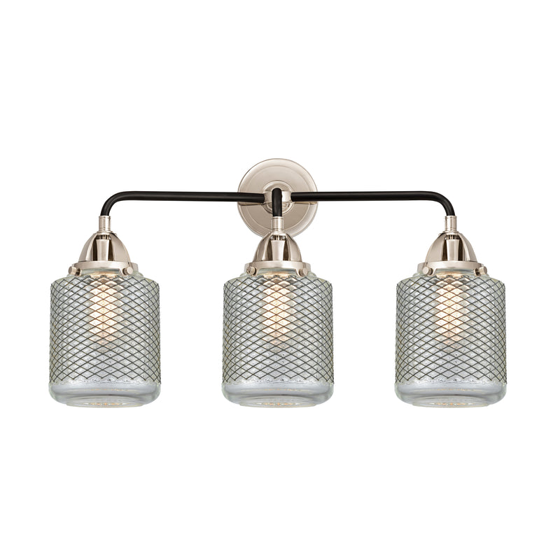 Stanton Bath Vanity Light shown in the Black Polished Nickel finish with a Clear Wire Mesh shade