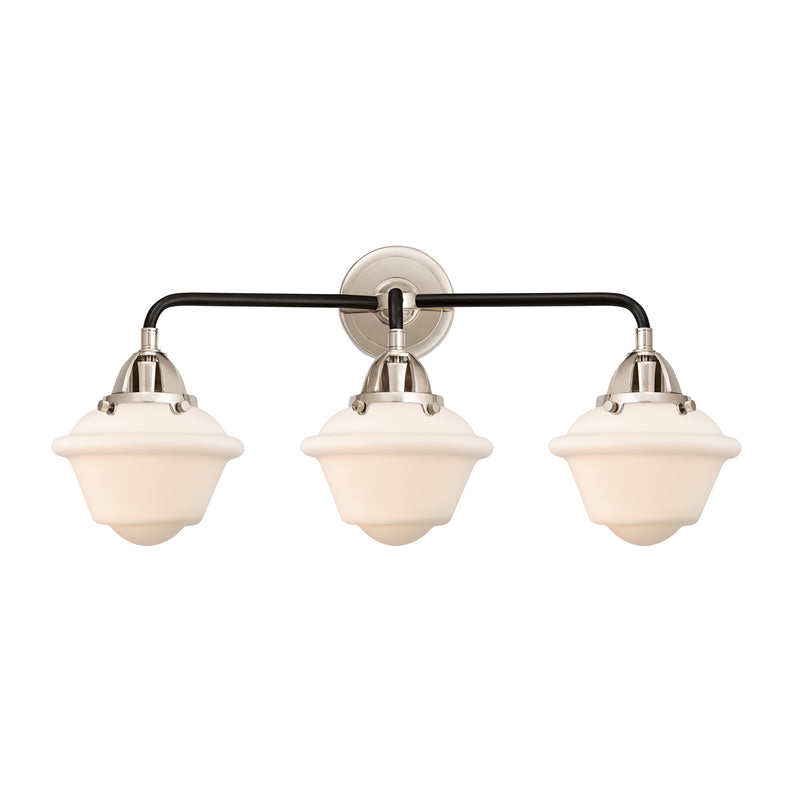 Oxford Bath Vanity Light shown in the Black Polished Nickel finish with a Matte White shade