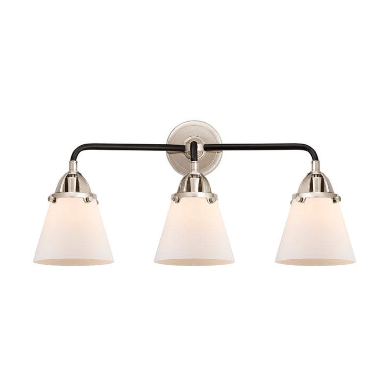 Cone Bath Vanity Light shown in the Black Polished Nickel finish with a Matte White shade