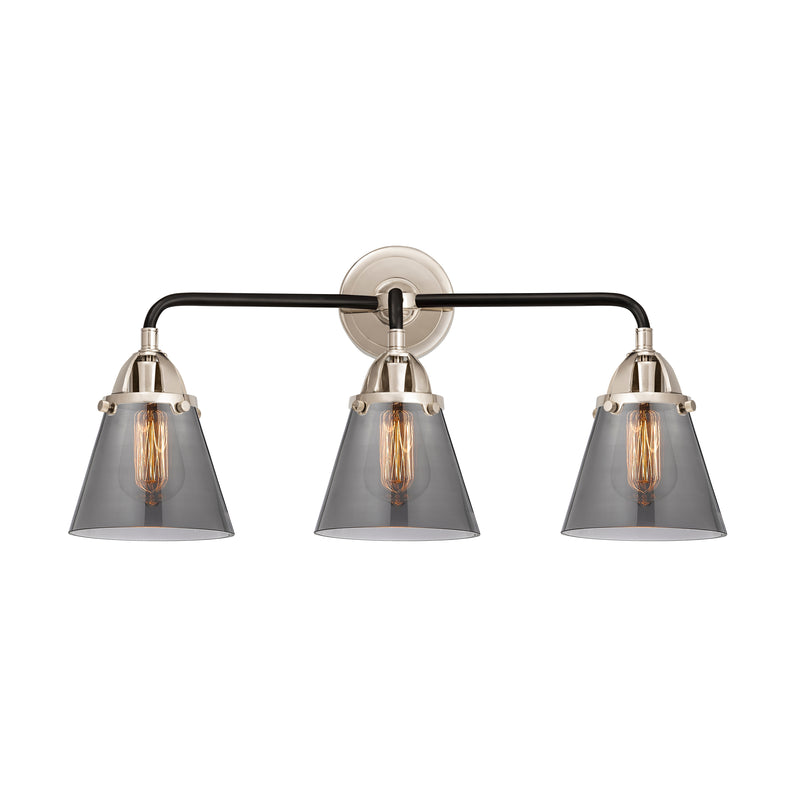 Cone Bath Vanity Light shown in the Black Polished Nickel finish with a Plated Smoke shade