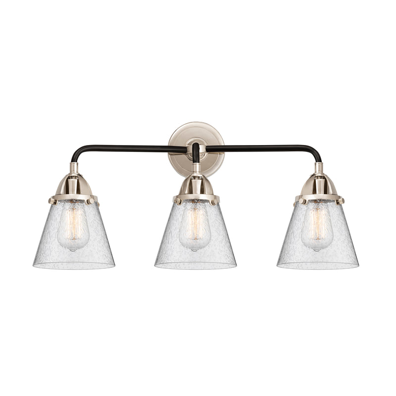 Cone Bath Vanity Light shown in the Black Polished Nickel finish with a Seedy shade