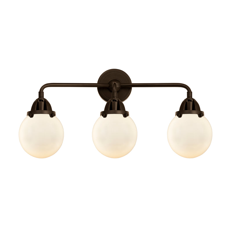 Beacon Bath Vanity Light shown in the Oil Rubbed Bronze finish with a Matte White shade