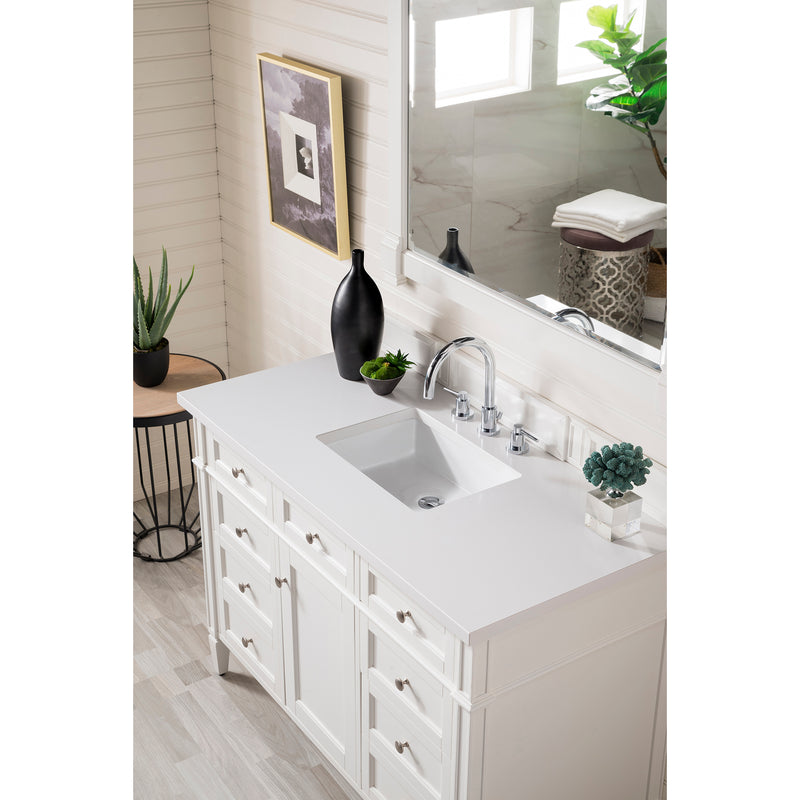 James Martin Brittany 48" Bright White Single Vanity with 3 cm Classic White Quartz Top 650-V48-BW-3CLW