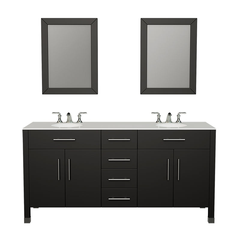 Cambridge Plumbing 72" Espresso Solid Wood and Porcelain Double Vanity