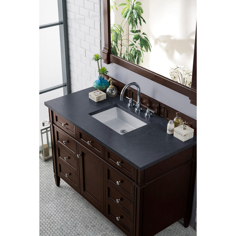 James Martin Brittany 48" Burnished Mahogany Single Vanity with 3 cm Charcoal Soapstone Quartz Top 650-V48-BNM-3CSP