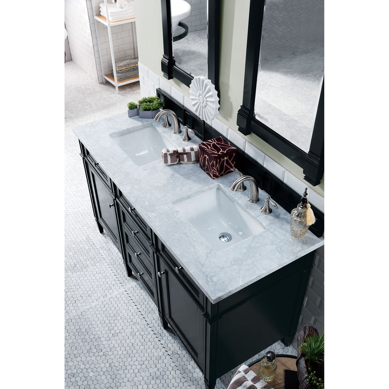 James Martin Brittany 60" Black Onyx Double Vanity with 3 cm Carrara Marble Top 650-V60D-BKO-3CAR