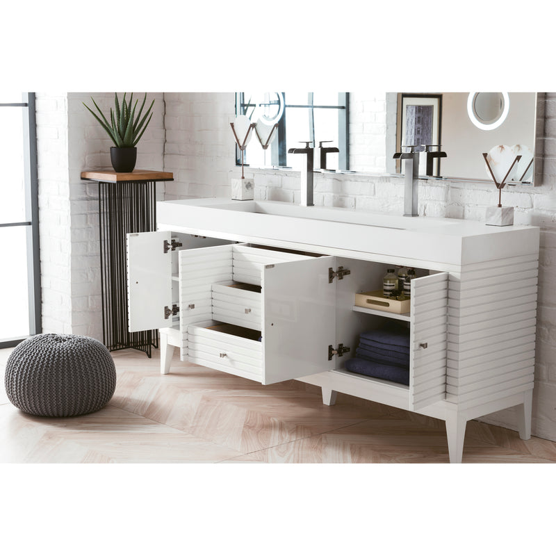 James Martin Linear 72" Double Vanity Glossy White with Glossy White Composite Top 210-V72D-GW-GW