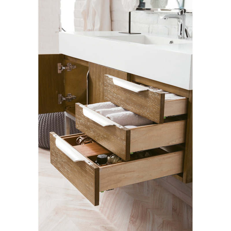 James Martin Mercer Island 48" Single Vanity Latte Oak with Glossy White Composite Top 389-V48-LTO-A-GW