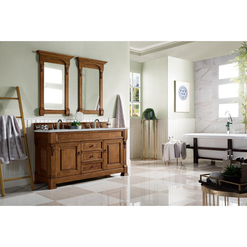 James Martin Brookfield 60" Country Oak Double Vanity with 3 cm Carrara Marble Top 147-114-5671-3CAR